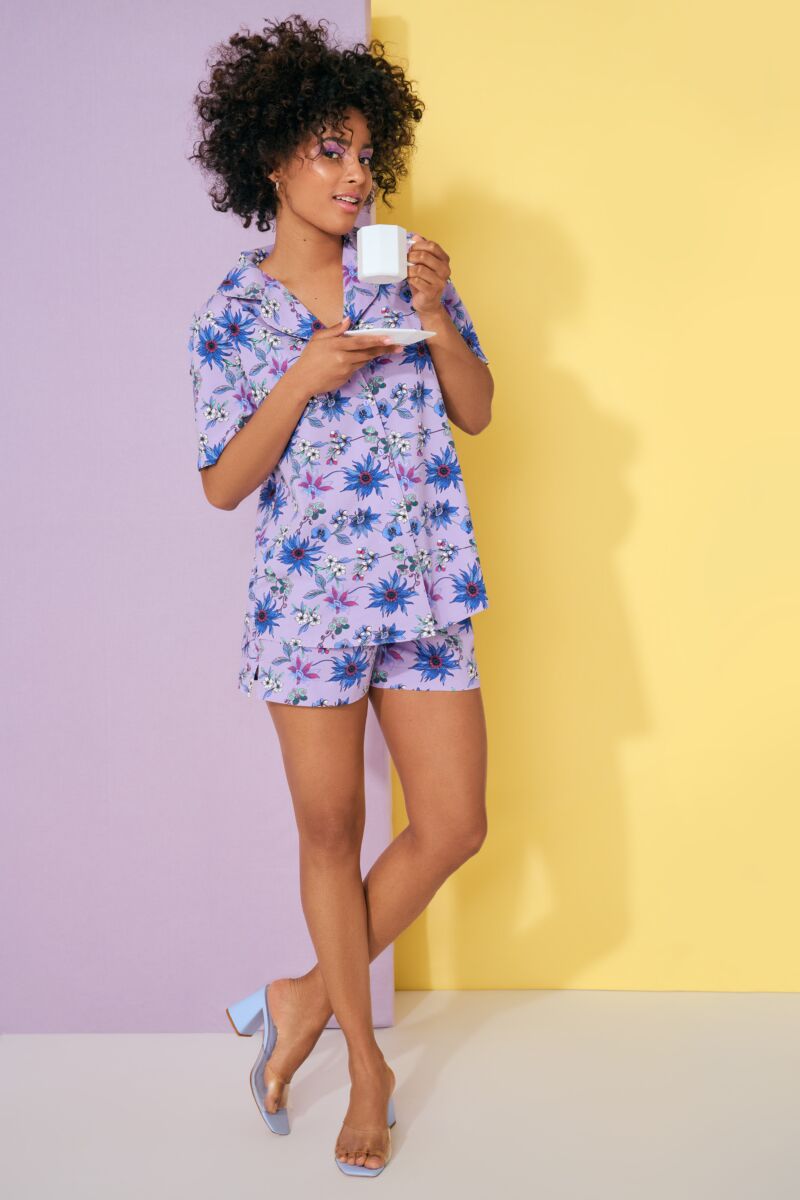 063475 FLOWERS Pyjama short trousers, with buttons - Lilac
