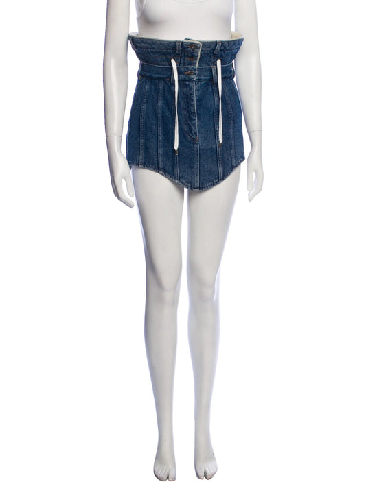 Curved Denim Mini Skirt w/ Wool