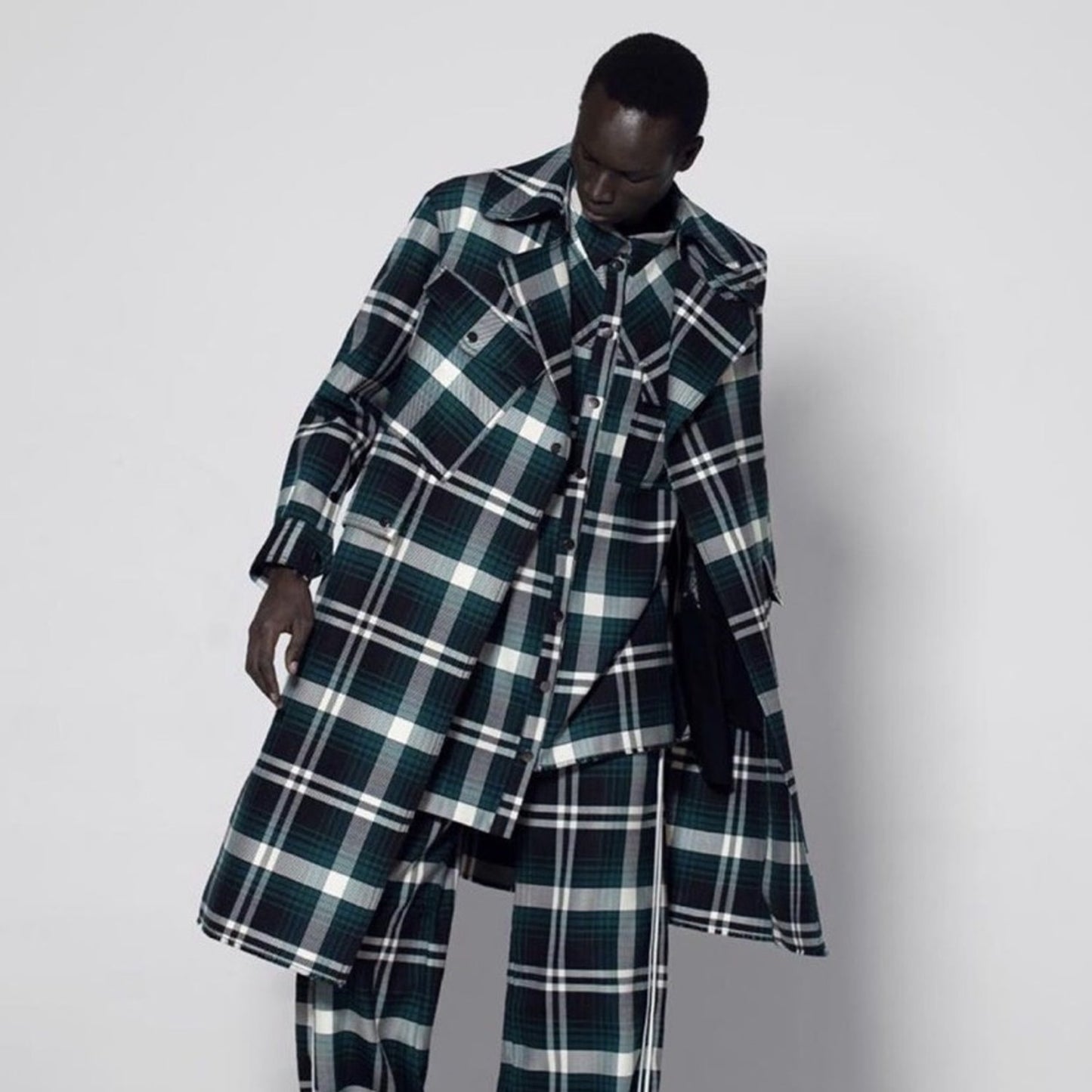 Multicolor Green Trench Coat